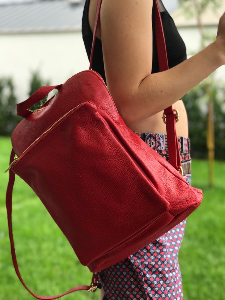 červeny kožený batoh navaro Emotys
