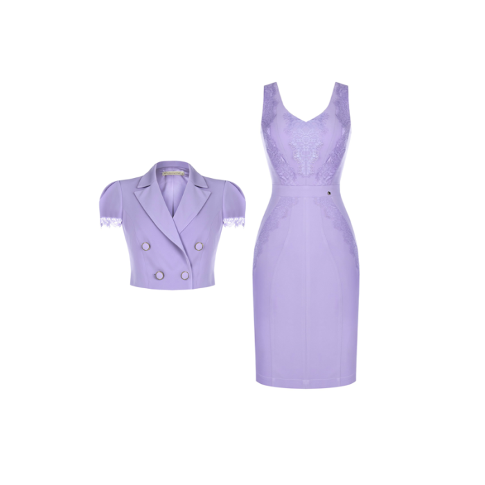 Dámské pouzdrové šaty s kabátkem fialové Rinascimento CFC80108776003