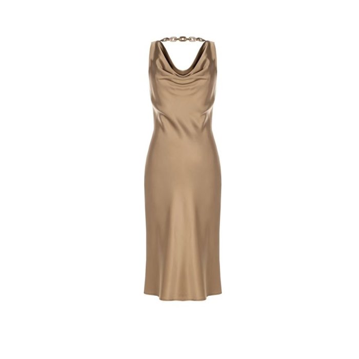 Dámske saténové šaty s reťazou hnedé Rinascimento CFC80018476002