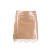 Dámská koženková mini sukně s krajkou Pinko béžová 8052777525905