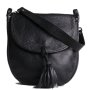 Dámské kvalitní klasické černé kožené kabelky s třásní Dana