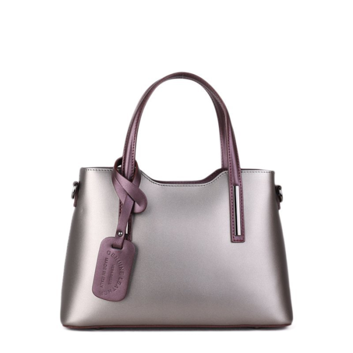 Luxusní kožené kabelky Vera pelle Carina střední stříbrná a kráľovská fialová