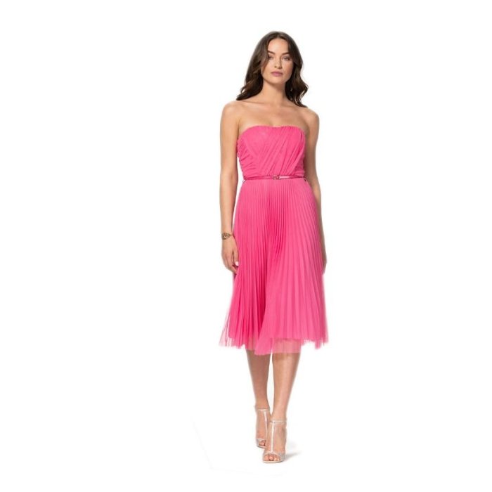 Dámské tylové šaty s páskem růžové Rinascimento 1000648607745 S